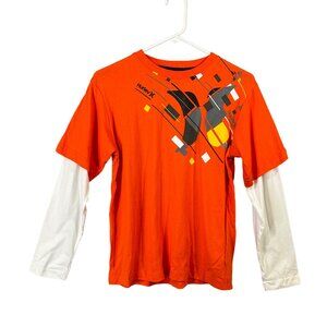 NWT Hurley Men's Layered Long Sleeve Tee Shirt Orange & White Size M